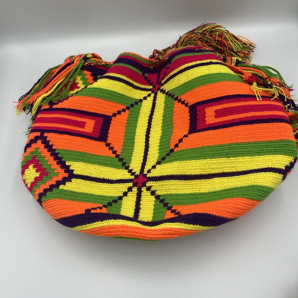 Vibrant Colorful Mochila Wayuu Handbag Purse Handmade Original Unique Boho Fun - Picture 2 of 16